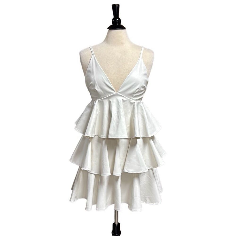 Tcec Women’s Stone Faux Leather Ruffle Dress Size Small New